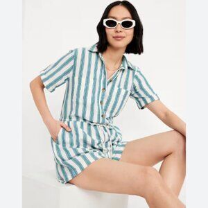 Old Navy Crinkle Gauze Striped Button-Down Romper Size M
